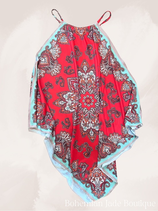 Zara Tops - Zara Paisley Scarf Tank Top Red Mint Handkerchief Hem Women’s Small